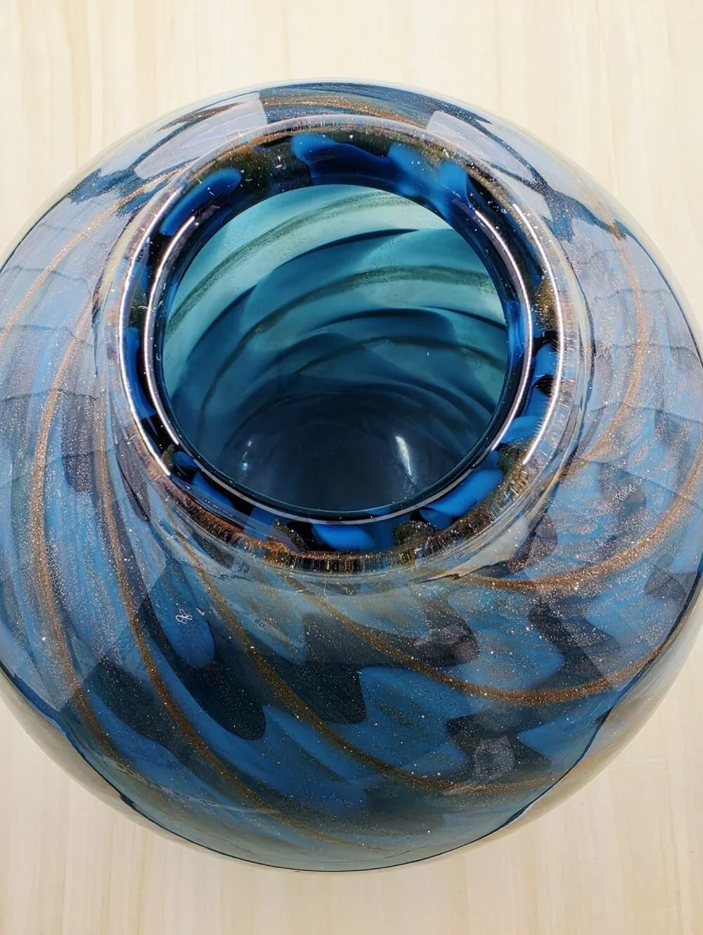 Lenox Seaview Swirl Blue Crystal Bottle Vase Gold Glitter IOB
